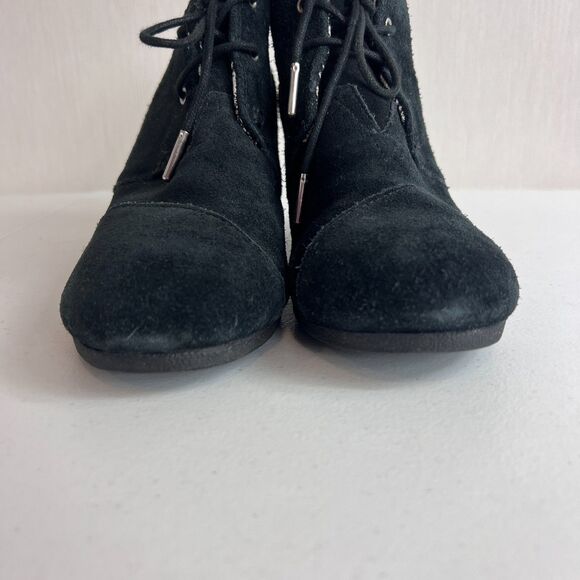 TOMS Kala Women's Wedge Ankle Boots Lace Up Black Suede Shoes Size 9.5 - Picture 4 of 11